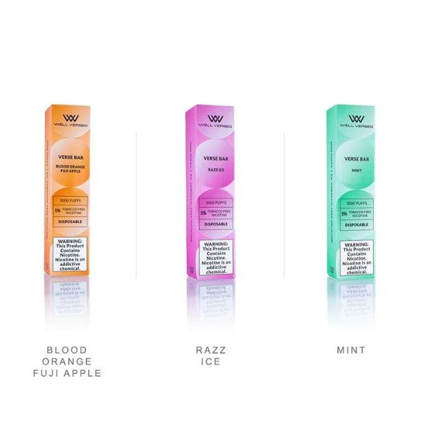 Blood Orange Fuji Apple, Razz Ice & Mint Well Versed TFN 5000 Puffs Disposable 10-Pack Bulk Deal!