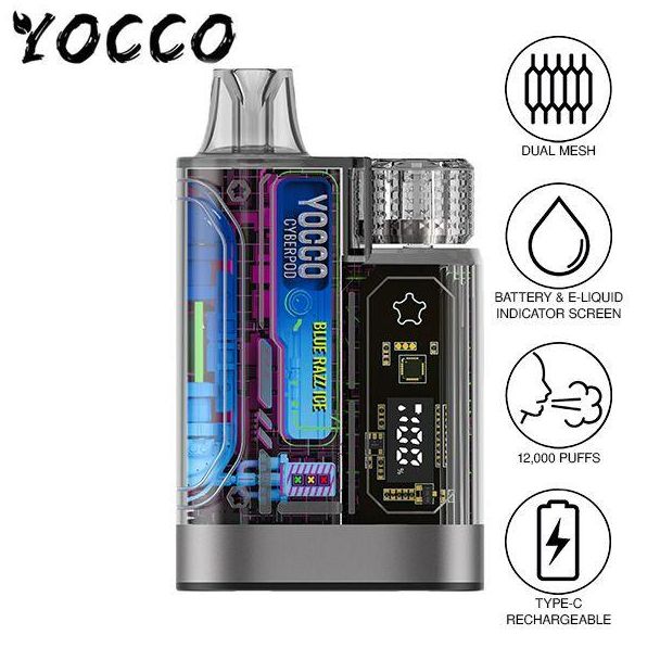 Yocco Cyberpod 12k Disposable Pack of 5 Blue Razz Ice